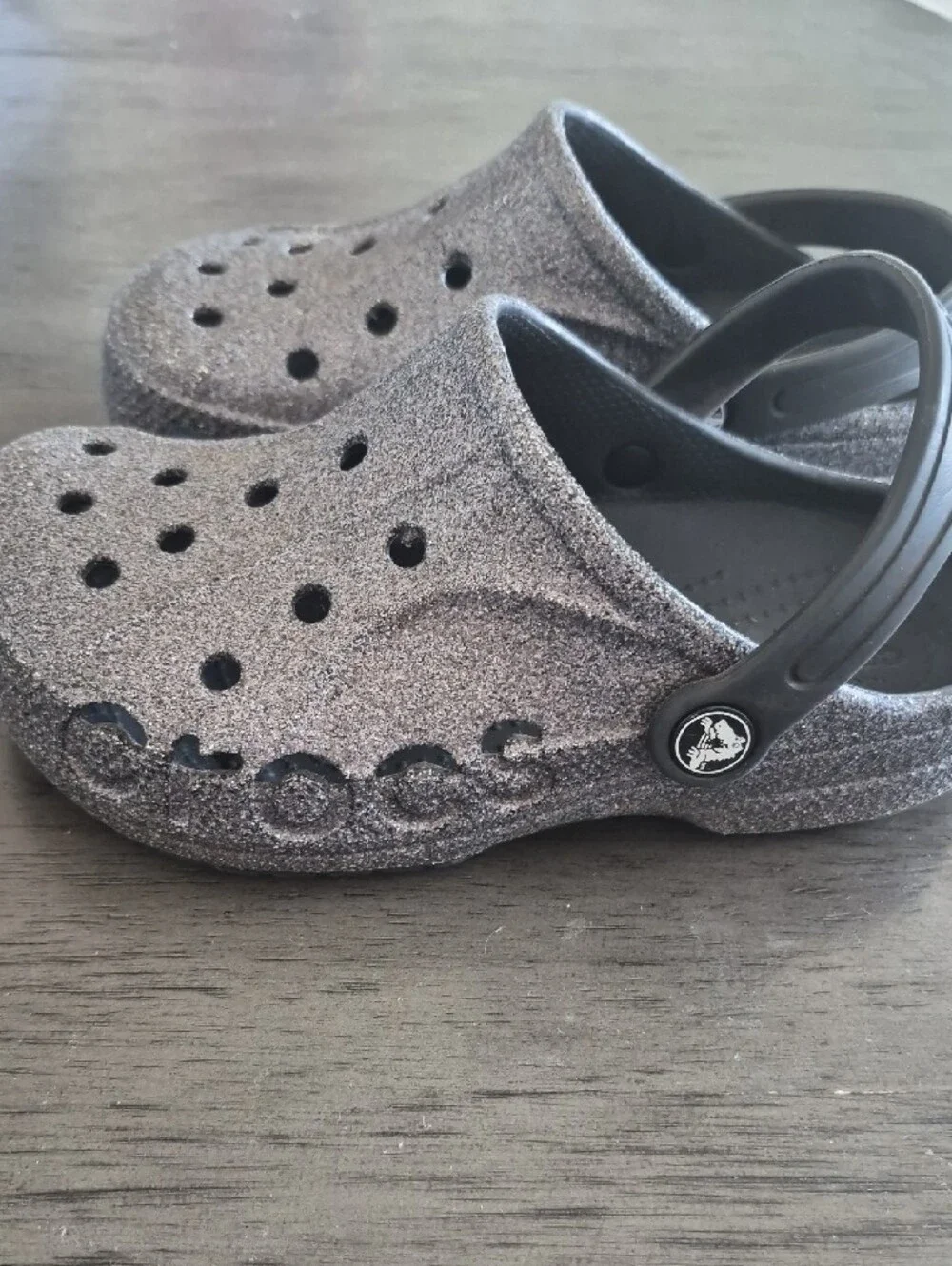 CROCS Kids Glitter Clogs in Silver-Black